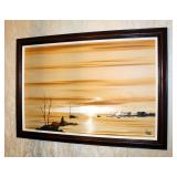 Original Vintage Raymond Klee Oil On Board Harbor Seascape, Professionally Framed, Minor Damage, 29i