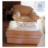 DeNova Leather Chair And A Half, 33in X 45in X 36in, With Matching Ottoman, 18in X 42in X 32in