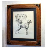 Framed Matted Under Glass Weimaraner Sketch Portrait By Betsy Wright, Dated 1981, Signed And Numbere