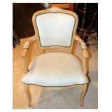 Upholstered Accent Chair With Carved Padded Arms And Nail Head Trim, Back 34in Tall, Seat 17in Tall