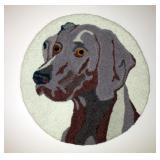 Handmade Weimaraner Hooked Rug, 37in Diameter