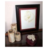 Framed Matted Under Glass Horse Sketch Signed By Lani 17.5in X 14.5in, Incolay Stone Heart Trinket B