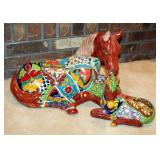 Ceramic Talavera Horse And Foal Figurines, Qty 2, Mare 13in X 16in, Foal 8in X 12in 