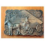 Collectable Mirrored Coca-Cola Tray 11.5in x 16in, Brass Coca-Cola Belt Buckle, And Paul Bear Bryant