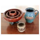 Handmade Pottery Vases, Candle Holders, Pitchers, And More, Total Of 9 Pieces