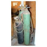 Oxygen And Acetylene Welding Setup Including Tanks, Torch, Hoses, And Two-Wheel Cart