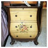 Solid Wood Three Drawer Footed Nightstands With Hand Painted Floral Designs, Qty 2, Matching, 29in X