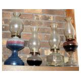 Vintage Glass Oil Lamps, Qty 4