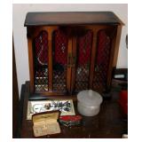 Two Door Jewelry Cabinet, Including Assorted Necklaces, Earrings, Cuff Bracelets, Trinket Boxes, And