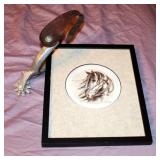 Framed Matted Under Glass Pen Horse Sketch, Signed By Artist, 10.75in X 8.75in, And Aluminum Spur
