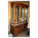 Ethan Allen Lighted Two Piece China Cabinet 80in x 54in x 19.5in, Contents Not Included