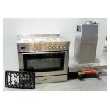 Fratelli Onofri 36" Commercial Dual Fuel Range Oven Model USAFREV905S, With Island Hood (Controls On