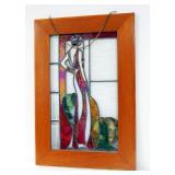 Stained Glass Style Sun Panel Of Late 1920s Woman, 21" Wide x 31.5" High, Some Beveled Panels
