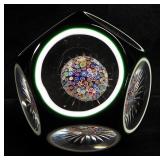 Millefiori Style Glass Paperweight With Floral Bouquet And Side Windows