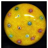 Millefiori Style Glass Paperweight With Zodiac Symbols