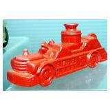 Fire Truck, Bus, And Tank Glass Candy Containers, Qty 8