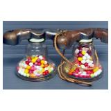 Telephone And Music Instrument Glass Candy Containers, Contents Of Flat