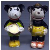Vintage Disney Officer Mickey And Drummer Mickey Bisque Figurines, Marked Japan