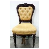 Antique Chair With Button Tufted Back, Padded Seat And Carved Wood Frame