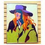Mary Ann Chapman Original Painting On Board Of Pop Art Style Woman Wearing Hat, Framed, 22.5" Wide x