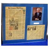 Senator Stuart Symington Autograph With Photo and Newspaper Clippings About His Death, 32" Wide x 28