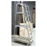Roll-Away Model AL-1, Aluminum Warehouse Ladder, 11 Step With Platform, 100"