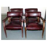 Upholstered Office Arm Chairs, With Brass Nail Head Trim, Qty 4