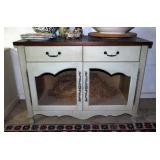 2 Drawer Kitchen Cabinet With Chicken Wire Paneled Doors, Floor Model, 36" x 49.5" x 26"