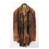 Joo Kay Vintage Suede Leather Coat With Fringes, No Size Label