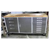 Seville Classics 12-Drawer Rolling Workbench With Center Storage And Solid Wood Top, 38" x 72" x 20"