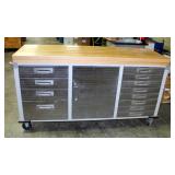 Seville Classics 12-Drawer Rolling Workbench With Center Storage And Solid Wood Top, 38" x 72" x 20"