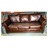 United Furniture Industries Upholstered 3 Cushion Sofa With Rolled Arms And Wood Trim, 36" x 88" x 3