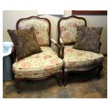 Solid Wood Upholstered Accent Chairs With Padded Arm Rests And Carved Trim, Qty 2, 38.5" x 27" x 23"