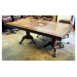 Double Pedestal Dining Table With Leaf, 30" x 70" x 42"