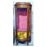 Ornate Curio Cabinet With 3 Total Glass Shelves, Gold Toned Trim And Image Of People, Some Trim Need