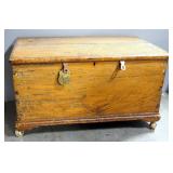 Vintage Wood Trunk With Inside Side Cubby And Hinged Lid, Hinges Need Repair, Some Wear, Padlock On 