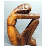 Wood Sitting People Statuettes, Qty 2, Both Approx 10" High