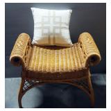 Wicker Style Backless Chair With Throw Pillow, 23" High x 29" Wide x 17" Deep