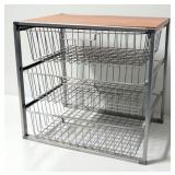 Metal Organizing Shelf With 3 Basket Drawers And Wooden Top, Approx 16" High