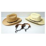 Stetson Size 7-5/8 Hat And Great Western Boot Co. Size 7-1/8 Hat, Both With Some Staining, And Ponyt