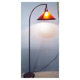 Brass Toned Arc Floor Lamp With Adjustable Cone Shade, Powers On