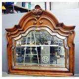 Large Mirror With Beveled Glass Accent Pieces And Arched Overhead Frame, 52" High x 52.5" Wide