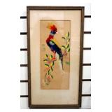 Feather Art Of Bird On Branch, Framed, Matted, Under Glass, 10.25" Wide x 18.75" High