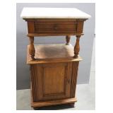 Granite Top Side Table With Upper Drawer, Shelf And Lower Storage Cabinet, 33" High x 17.5" Wide x 1
