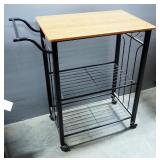 Rolling Cart With 2 Wire Shelves, Wood Top And Push Handle, 32" High  29.5" x 16"