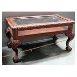 Coffee Table With Beveled Glass Inlay And Claw Style Feet, Some Wear,  19.5" High x 35.5" Wide x 19.