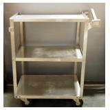Metal Rolling Cart With 3 Total Shelves And Handle (Needs Repair), 33" High x 24" x 16" 