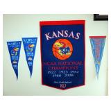 Kansas National Champions Pennant From 2008, 37.75" x 24", With 3 Smaller KU Pennants