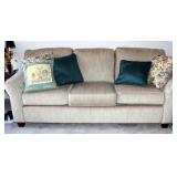 Justice Furniture Upholstered Three Cushion Couch, 32" x 85" x 35", Made In USA, Includes Throw Pill