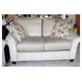 Justice Furniture Upholstered Two Cushion Loveseat, 32" x 62.5" x 35", Made In USA, Includes Throw P